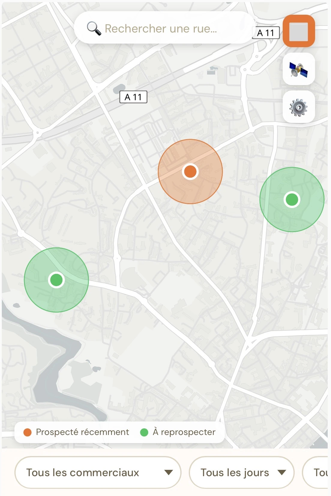 Porteo — zones et rayons de prospection